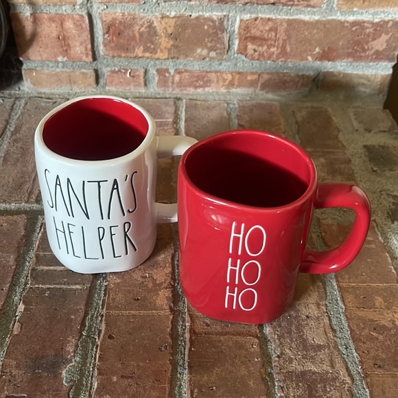 Rae Dunn Red HO HO HO White SANTA'S HELPER Ceramic Mugs Set of 2 - Picture 2 of 4